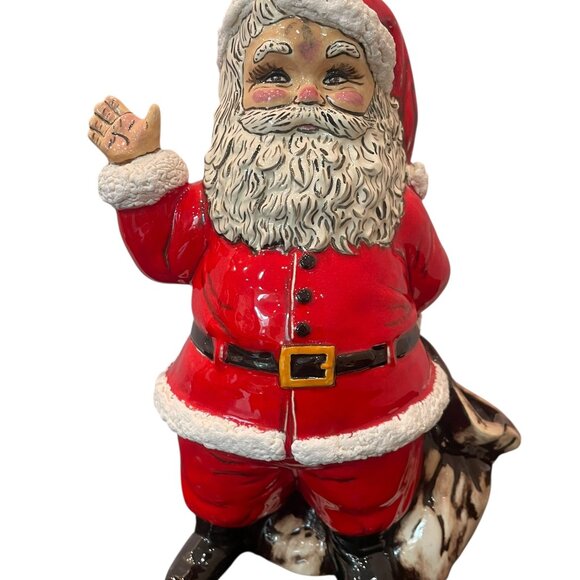 SANTA CLAUS WITH SACK HAND PAINTED CERAMIC FIGURINE STATUE 10" VINTAGE CHRISTMAS - Picture 2 of 10